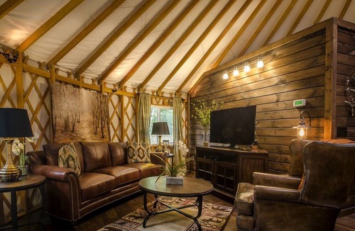 Topton Cabin | Chic Creek Yurt Comfy for Four in Topton, North Carolina