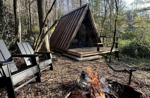 Zirconia Cabin | Secluded Off-Grid Cabin Retreat with Fire Pit & Sauna in Zirconia, North Carolina