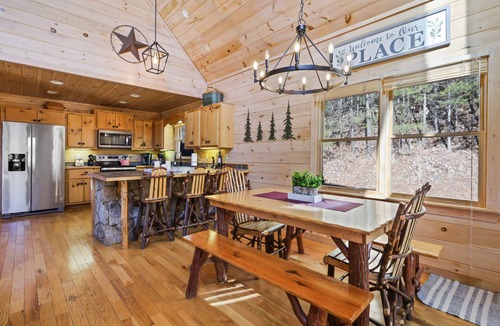 Cherry Log Cabin | Spectacular view, hot tub, 2 fire pits, game room, dog-friendly!
