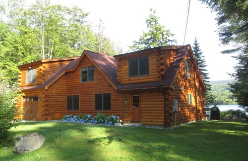 Sunapee House | Waterfront Log Cabin with Mt. Sunapee Views