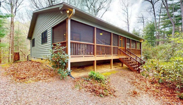 Mountainside abode with a wood stove, firepit, grill, sunroom, AC, and W/D in Saluda