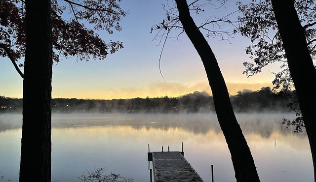 Tranquil Lakefront Getaway ~ King Master~ Backyard in Hawley