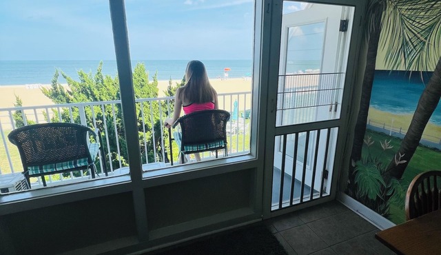 VB Oceanfront Condo at Boardwalk. See Dolphins from Balcony. Steps to Beach+Pool in Virginia Beach